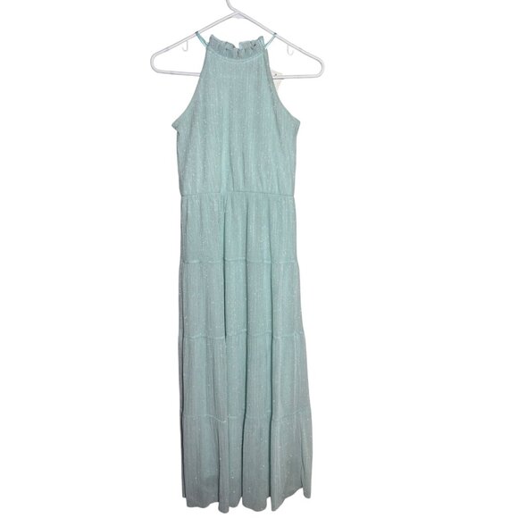 Xtraordinary Girls Size 16 Mint Green Glitter High-Neck A-Line Long Maxi Dress - Picture 2 of 10
